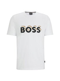 【送料無料】 ボス メンズ Tシャツ トップス Cotton-Jersey T-Shirt with Logo in Signature Colors white