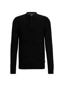 【送料無料】 ボス メンズ ポロシャツ トップス Wool-Blend Polo T-Shirt with Graphic Jacquard Structure black