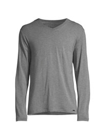【送料無料】 ハンロ メンズ Tシャツ トップス Casuals Long-Sleeve V-Neck T-Shirt stone melange