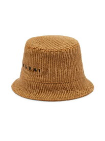 【送料無料】 マルニ メンズ 帽子 アクセサリー Logo-Embroidered Raffia Bucket Hat caramel