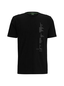 【送料無料】 ボス メンズ Tシャツ トップス Stretch-Cotton T-Shirt with Decorative Reflective Artwork black