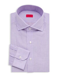 【送料無料】 イザイア メンズ シャツ トップス Striped Linen-Blend Button-Up Dress Shirt pastel purple