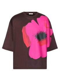 【送料無料】 ヴァレンティノ メンズ Tシャツ トップス Mercerized Cotton T-Shirt With Flower Portrait Print tobacco pink
