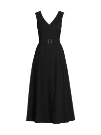 【送料無料】 セオリー レディース ワンピース トップス Belted Linen-Blend Midi-Dress black