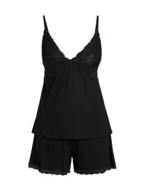 【送料無料】 ナトリ レディース ナイトウェア アンダーウェア Feathers 2-Piece Lace-Trimmed Pajama Set black