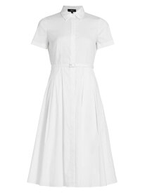 【送料無料】 セオリー レディース ワンピース トップス Belted Cotton-Blend Shirtdress white