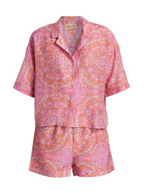 【送料無料】 パピネール レディース ナイトウェア アンダーウェア Ines 2-Piece Cotton-Silk Boxer Pajama Set french rose
