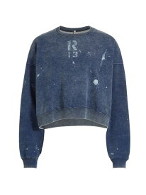 【送料無料】 アールサーティーン レディース パーカー・スウェット アウター Distressed Cotton Crop Sweatshirt indigo blue