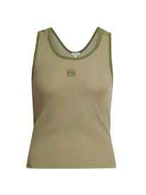 【送料無料】 ロエベ レディース タンクトップ トップス Embroidered Logo Silk-Blend Tank Top military green