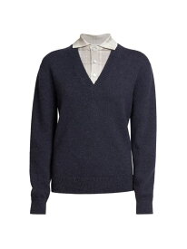 【送料無料】 ロエベ レディース ニット・セーター アウター Trompe L'Oeil Wool-Blend V-Neck Sweater navy grey