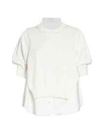 【送料無料】 サカイ レディース Tシャツ トップス Gathered Sleeve T-Shirt off white