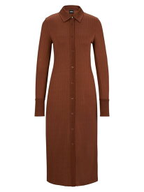 【送料無料】 ボス レディース ワンピース トップス Long-Length Shirt-Style Dress in Ribbed Jersey brown