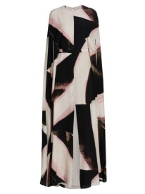 【送料無料】 アレキサンダー・マックイーン レディース ワンピース トップス Cape-Sleeve Brushstroke Gown black ivory