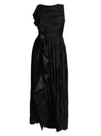【送料無料】 ウラ・ジョンソン レディース ワンピース トップス Circe Ruffled Crinkle Satin Midi-Dress noir