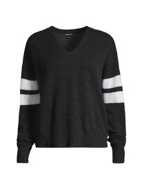 【送料無料】 ミニーローズ レディース ニット・セーター アウター Cashmere Striped-Sleeve Sweater black charcoal white