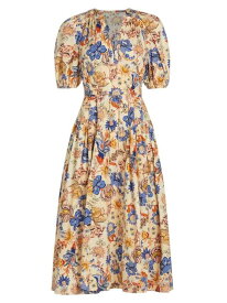 【送料無料】 ウラ・ジョンソン レディース ワンピース トップス Carina Floral Cotton Tie-Waist Midi-Dress magnolia