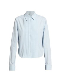 【送料無料】 ロエベ レディース シャツ トップス Pleated Cotton Button-Up Long-Sleeve Shirt dusty blue