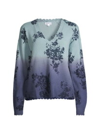 【送料無料】 ミニーローズ レディース ニット・セーター アウター Cashmere Ombre Floral V-Neck Sweater fresco blue combo