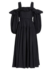 【送料無料】 ウラ・ジョンソン レディース ワンピース トップス Caprice Poplin Off-The-Shoulder Midi-Dress noir