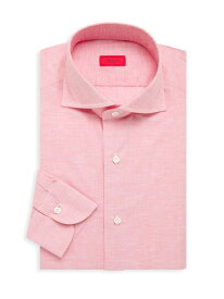 【送料無料】 イザイア メンズ シャツ トップス Textured Linen-Blend Shirt red