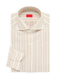 【送料無料】 イザイア メンズ シャツ トップス Striped Linen Dress Shirt beige
