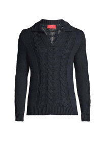 【送料無料】 イザイア メンズ ニット・セーター アウター Silk & Cotton-Blend Cable-Knit Polo Sweater dark blue