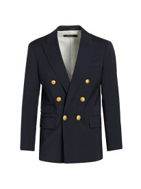 【送料無料】 ディースクエアード メンズ ジャケット・ブルゾン ブレザー アウター Palm Beach Wool Double-Breasted Blazer navy blue