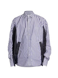 【送料無料】 サカイ メンズ シャツ トップス Striped Cotton & Nylon-Paneled Poplin Shirt navy stripe