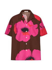 【送料無料】 ヴァレンティノ メンズ シャツ トップス Cotton Poplin Bowling Shirt With Flower Portrait Print tobacco pink