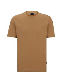 【送料無料】 ボス メンズ Tシャツ トップス Cotton-Blend T-Shirt With Bubble-Jacquard Structure beige