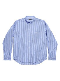 【送料無料】 バレンシアガ メンズ シャツ トップス Crinkled Striped Shirt blue
