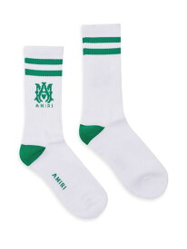 【送料無料】 アミリ メンズ 靴下 アンダーウェア Logo Striped Cotton-Blend Socks white fern green