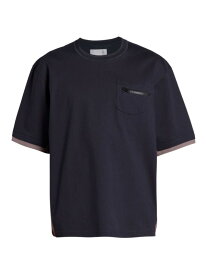 【送料無料】 サカイ メンズ Tシャツ トップス Cotton Jersey Side-Zip T-Shirt navy