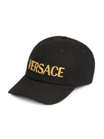 【送料無料】 ヴェルサーチ メンズ 帽子 ベースボールキャップ アクセサリー Logo-Embroidered Cotton Baseball Cap black gold