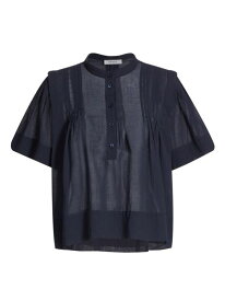 【送料無料】 フレーム レディース シャツ ブラウス トップス Pleated Cotton Blouse navy