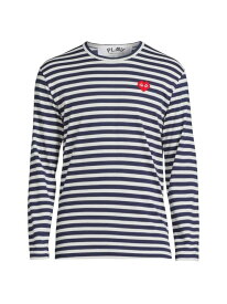 【送料無料】 コム・デ・ギャルソン メンズ Tシャツ トップス Striped Invader Heart Cotton Long-Sleeve T-Shirt navy white