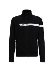 【送料無料】 ボス メンズ パーカー・スウェット アウター Cotton-Blend Zip-Up Sweatshirt With Graphic Logo Stripe black
