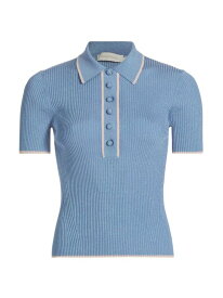 【送料無料】 ジマーマン レディース ポロシャツ トップス Metallic Rib-Knit Short-Sleeve Polo Sweater denim blue
