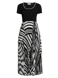 【送料無料】 エリータハリ レディース ワンピース トップス Aminah Pleated Geometric Midi-Dress noir with tile stripe
