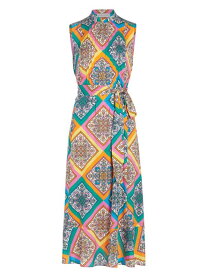 【送料無料】 エリータハリ レディース ワンピース トップス Phoebe Mosaic Silk Tie-Waist Midi-Dress sierra tile print