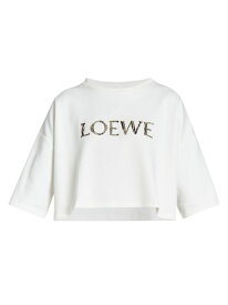 【送料無料】 ロエベ レディース Tシャツ トップス LOEWE x Paula's Ibiza Raffia Logo Crop T-Shirt off white