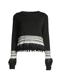 【送料無料】 ダナ キャラン ニューヨーク レディース ニット・セーター アウター Deco Fringe-Embellished Cotton-Blend Sweater black