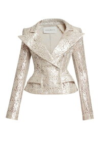 【送料無料】 ニナリッチ レディース ジャケット・ブルゾン ブレザー アウター Double-Breasted Peplum Lace Blazer silver