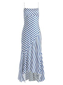 【送料無料】 アリス アンド オリビア レディース ワンピース トップス Rosa Asymmetric Striped Midi-Dress admiral stripe indigo