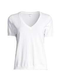 【送料無料】 ミニーローズ レディース Tシャツ トップス Cotton-Cashmere Frayed V-Neck T-Shirt white