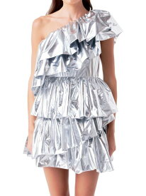 【送料無料】 エンドレスローズ レディース ワンピース トップス Metallic Tiered Mini Dress silver