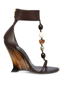 【送料無料】 フェラガモ レディース サンダル シューズ Selene 105MM Bead-Accented Leather Wedge Sandals brown
