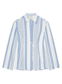 【送料無料】 ジバンシー レディース シャツ トップス Plage Shirt in Cotton and Linen with 4G Stripes blue off white
