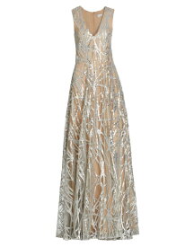 【送料無料】 リーム アクラ レディース ワンピース トップス Linear Sequin V-Neck A-Line Gown silver