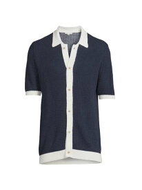【送料無料】 オニア メンズ ニット・セーター アウター Linen Button-Up Short-Sleeve Sweater navy